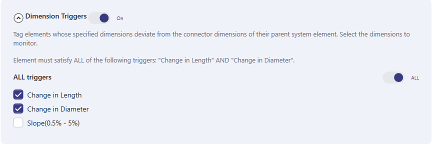 Dimension triggers with Change in Length and Change in Diameter options