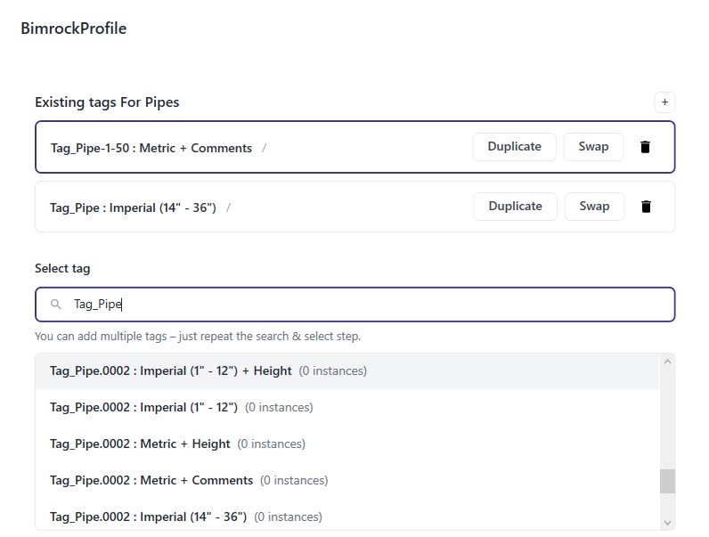 Tag selection field with search results