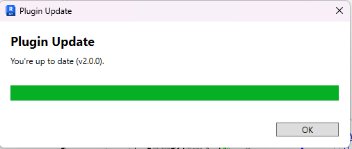 Plugin Update dialog showing the add-in is up to date